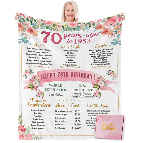 70th Birthday Gifts for Women with Gifts Box, Back in 1953 70th Birthday Decorations Blanket, Gifts for 70 Year Old Woman, Happy 70th Birthday Gifts Ideas, Women Turning 70 Birthday Gifts for Her
