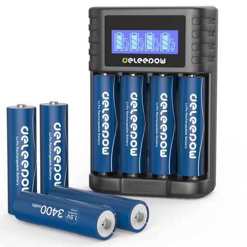 Deleepow AA Rechargeable Batteries 3400mWh 1.5V,1500 Cycle Lithium Batteries AA Rechargeable 8 Count with Multifunctional Charger Deleepow AA Rechargeable Batteries 3400mWh 1.5V,1500 Cycle Lithium Batteries AA Rechargeable 8 Count with Multifunctional Charger