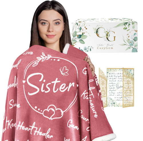 CozyGem Best Sister Blanket for Sister from Sister Personalized, Sisters Gifts from Sister, Birthday Gift for Sister, Gifts for Sisters from Sisters, Sister Birthday Gifts from Sister, Pink 65"x50"