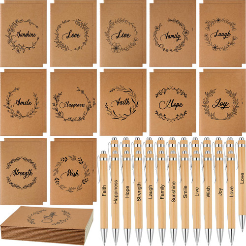 Cholemy 48 Pcs Inspirational Notebooks Motivational Pens Thank You Gifts Bulk Wood Bamboo Pens and A5 Kraft Notebooks Employee Appreciation Gift for Employee Coworker(Khaki, Classic) Cholemy 48 Pcs Inspirational Notebooks Motivational Pens Thank You Gifts Bulk Wood Bamboo Pens and A5 Kraft Notebooks Employee Appreciation Gift for Employee Coworker(Khaki, Classic)