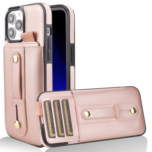 CHENRLIAN Compatible with iPhone 13 Pro Max Case 6.7'',Leather Wallet with Card Holder,Finger Kickstand,RFID Blocking Protective Case Designed for Apple iPhone 13 Pro Max,2021 (Rose Gold)