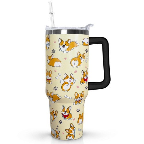 Ceovfoi Dog Lovers Gifts for Women,40 Oz Corgi Tumbler Handle Lid and Straw, Birthday Christmas Gifts for Dog Lovers,Corgi Coffee Travel Tumbler Mug Cup