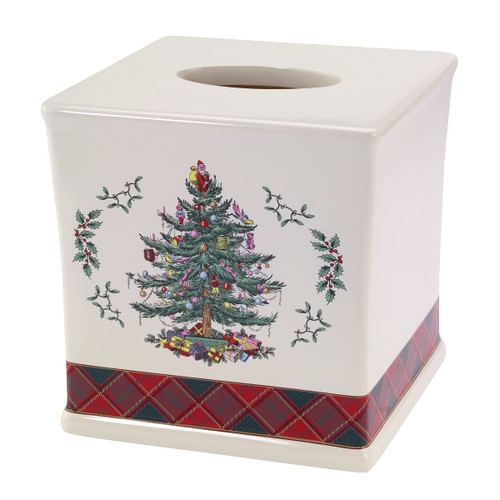 Spode - Tissue Box Cover, Resin Bathroom Accessories, Holiday Bathroom Decor (Spode Christmas Tree Tartan Collection)