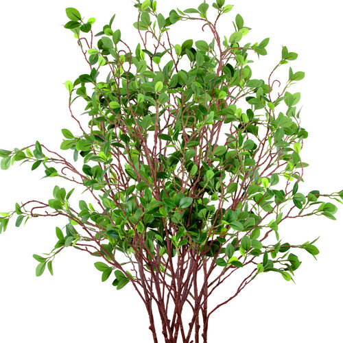 AUSTOR 9 Packs 45" Artificial Ficus Stems Faux Green Stems Ficus Branches Leaf Stem Fake Green Bushes Shrubs Ficus Twig Stems for Vase Filler Home Wedding Office Decor