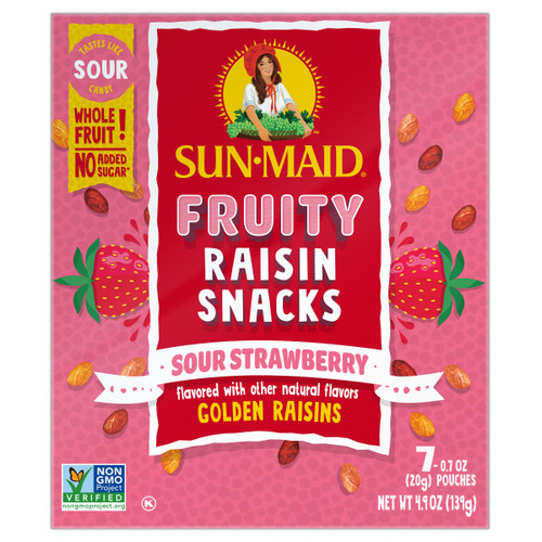Sun-Maid Sour Strawberry Fruity Raisin Snacks - (56 Pack) 0.7 oz Pouches - Sour Strawberry Raisins - Dried Fruit Snack for Lunches and Snacks Sun-Maid Sour Strawberry Fruity Raisin Snacks - (56 Pack) 0.7 oz Pouches - Sour Strawberry Raisins - Dried Fruit Snack for Lunches and Snacks