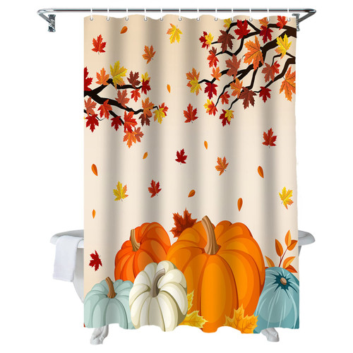 ALAGEO Fall Shower Curtain Harvest Pumpkin Shower Curtains for Bathroom Decor Fall Thanksgiving Harvest Maple Leaf Bath Curtains Sets with Hooks Polyester Fabric Waterproof Extra Long 72" x 84"