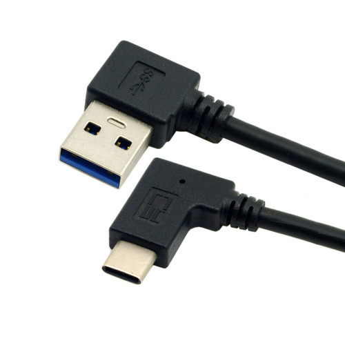 CY Reversible USB 3.1 USB-C Angled to 90 Degree Left Angled A Male Data Cable for Macbook & Tablet & Mobile Phone