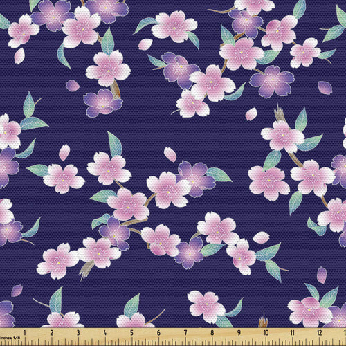 Lunarable Floral Fabric by The Yard, Japanese Cherry Blossoms Sakura Branches Spring Theme on a Dark Blue Background, Decorative Fabric for Upholstery and Home Accents, 3 Yards, Navy Pink Lunarable Floral Fabric by The Yard, Japanese Cherry Blossoms Sakura Branches Spring Theme on a Dark Blue Background, Decorative Fabric for Upholstery and Home Accents, 3 Yards, Navy Pink