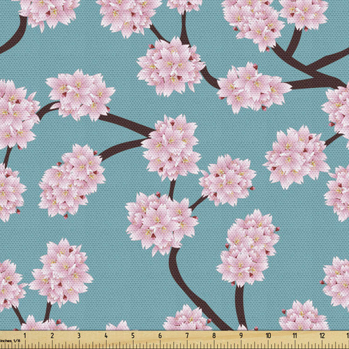 Ambesonne Blue and Pink Fabric by The Yard, Japanese Sakura Pattern Repeating Cherry Blossom on Branches, Decorative Fabric for Upholstery and Home Accents, 2 Yards, Blue Brown Ambesonne Blue and Pink Fabric by The Yard, Japanese Sakura Pattern Repeating Cherry Blossom on Branches, Decorative Fabric for Upholstery and Home Accents, 2 Yards, Blue Brown