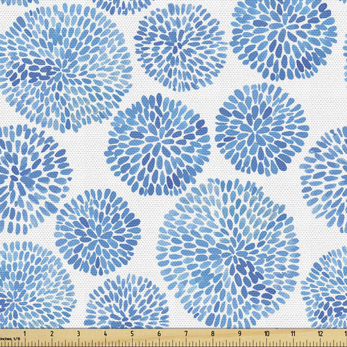 Ambesonne Watercolor Fabric by The Yard, Japanese Flower Circle Petal Pattern Spring Inspired Hand Drawn Eastern, Decorative Fabric for Upholstery and Home Accents, 2 Yards, Sky Blue