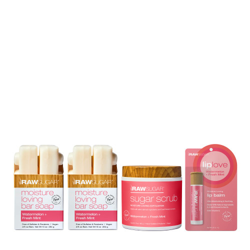 Raw Sugar Watermelon + Fresh Mint Bar Soap, Body Scrub and Lip Balm Set