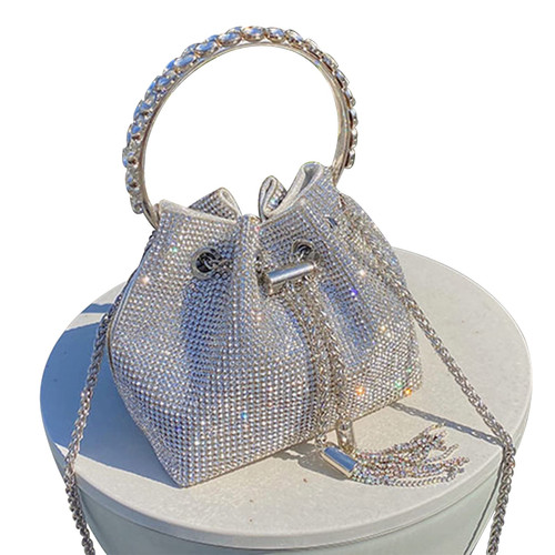 TOPALL Upgrade Rhinestone Evening Bag Silver Purse Sparkly Diamond Silver Clutch Purses for Women Party Club Wedding (Medium)
