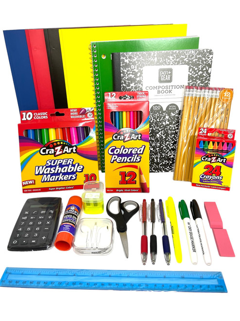 Back to School Supplies Essential Bundle - 4th Grade | 5th Grade | 6th Grade | 7th | 8th Grade Notebook, Folders,Headphones, Markers, Glue, Ruler, Crayons by SCHOOL SUPPLIES OF THE CAROLINAS