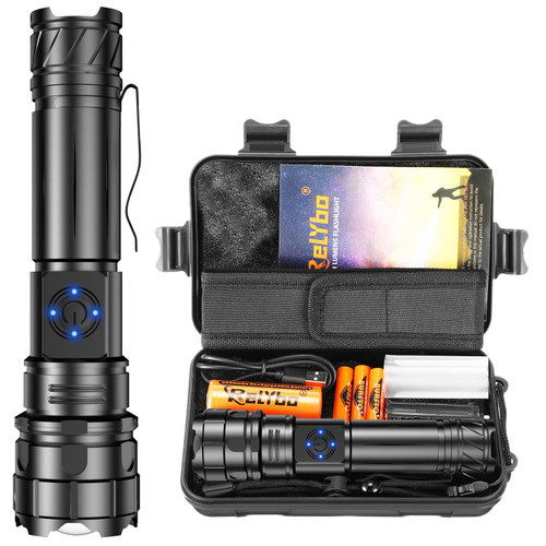 Flashlights High Lumens Rechargeable, XPH90.2 250,000 Lumen Super Bright Flash Light LED Powerful Flashlights, High Power Flashlight for Camping Hiking Gift, Flashlights for Emergencies