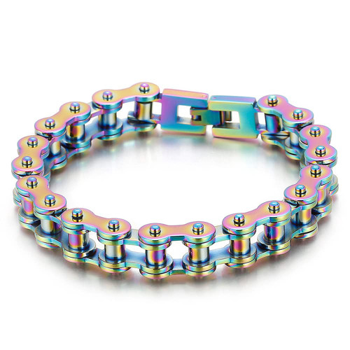 Qiaonitu 13mm Heavy Punk Rock Men Women Rainbow Bike Biker Motorcycle Chain Bracelet Jewelry Gold Black Stainless Steel Bicycle Bangle Jewelry Silver Polished (Rainbow, 18.50) Qiaonitu 13mm Heavy Punk Rock Men Women Rainbow Bike Biker Motorcycle Chain Bracelet Jewelry Gold Black Stainless Steel Bicycle Bangle Jewelry Silver Polished (Rainbow, 18.50)