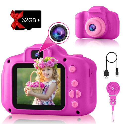 PROGRACE Kids Camera Girls Gift - Dual Selfie Kids Digital Camera Age 3 4 5 6 7 8 9 Year Old Children Camera Toys Christmas Birthday Gift Age 3-12 Toddler Camera Kids Video Camcorder Recorder