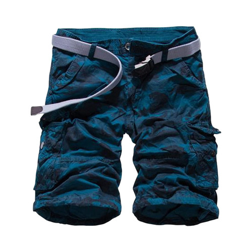 Maiyifu-GJ Men's Camo Multi Pocket Shorts Relaxed Fit Camouflage Cotton Cargo Shorts Casual Outdoor Military Short Pants (Blue,29)