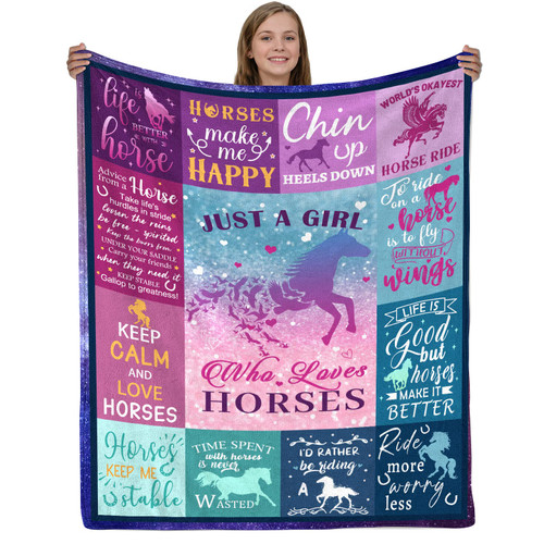 WUTZTIFE Horse Gifts for Girls Women Horse Blanket for Girls Best Gifts for Horse Lovers Girls - Just A Girl Who Loves Horses Birthday Anime Decor Throw Blanket 60" x 50" WUTZTIFE Horse Gifts for Girls Women Horse Blanket for Girls Best Gifts for Horse Lovers Girls - Just A Girl Who Loves Horses Birthday Anime Decor Throw Blanket 60" x 50"