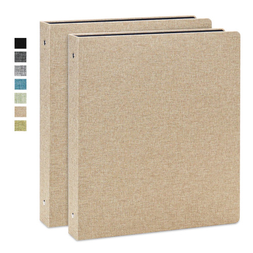 Vienrose 3 Ring Binder 1 inch Round Rings Durable Binder with Linen Cover Holds 8.5" x 11" Paper for School Office and Home?2 Pack,Khaki)