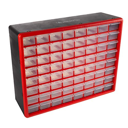 Storage Drawers-64 Compartment Organizer Desktop or Wall Mountable Container for Hardware, Parts, Craft Supplies, Beads, Jewelry, and More by Stalwart