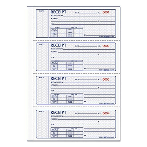 Money Receipt Book 7 x 2 3/4 Carbonless Triplicate 100 Sets/Book, 4 Packs