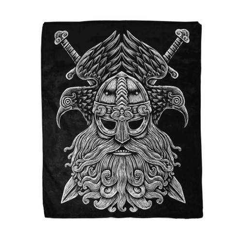 rouihot 50x60 Inches Flannel Throw Blanket Norse God Odin with Crows and Swords Viking Warrior Engraving Style on The Black Home Decorative Warm Cozy Soft Blanket for Couch Sofa Bed