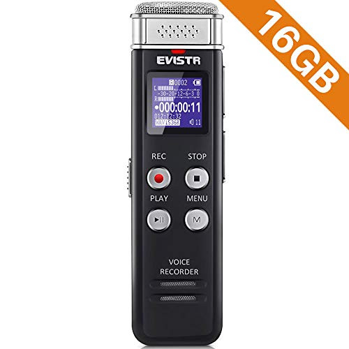 EVISTR 16GB Digital Voice Recorder Voice Activated Recorder with Playback - Upgraded Small Tape Recorder for Lectures, Meetings, Interviews, Mini Audio Recorder USB Charge, MP3