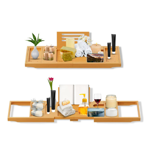 GoJa Bathtub Tray, Foldable Bath Tray for Home, Bath Caddy for Bathtub, Extendable Tub Tray for Bathtub, Bath Tub Tray Table, Bathtub Accessories for Wine Holder, Book, Unique Gift for Men & Women