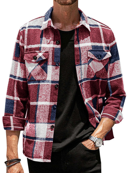 Gafeng Mens Long Sleeve Flannel Shirt Casual Regular Fit Button Down Plaid Shirts with Pockets Red Gafeng Mens Long Sleeve Flannel Shirt Casual Regular Fit Button Down Plaid Shirts with Pockets Red