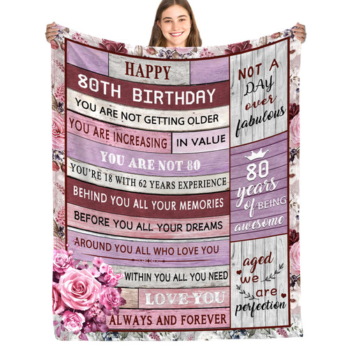 80th Birthday Gifts for Women, 80th Birthday Thrown Blanket 50" x 60", 80 Years Old Gifts Ideal for Him Her, 1943 Blanket Gift for Parents Wife Friends Bestie 80th Birthday Blanket Decorations