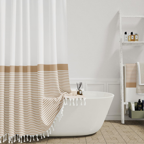 Dynamene Extra Long Shower Curtains, 84 Inches Long Farmhouse Boho Striped Fabric Tassel Shower Curtains for Bathroom, Tall Bohemian Linen Textured Cloth Shower Curtain Set with Hooks, Beige, 72x84 Dynamene Extra Long Shower Curtains, 84 Inches Long Farmhouse Boho Striped Fabric Tassel Shower Curtains for Bathroom, Tall Bohemian Linen Textured Cloth Shower Curtain Set with Hooks, Beige, 72x84