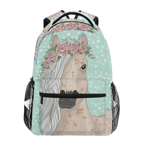 ALAZA Flower Horse Backpack for Girls Backpacks for Elementary School Bags Cute Bookbag for Kids 3rd 4th 5th Grade