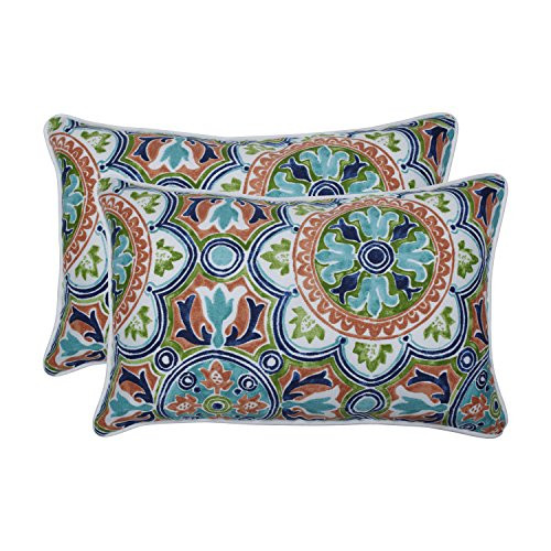 Pillow Perfect Indoor/Outdoor Lagoa Tile Flamingo Rectangular Throw Pillow (Set of 2), 18.5" x 11.5" x 5", Blue, 2 Piece
