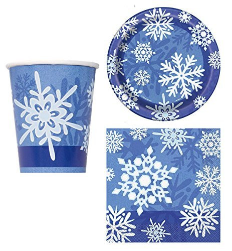 Charmed By Dragons Snowflake Party Supplies for 16 People: Cups Dessert Plates and Napkins 48 Piece Bundle