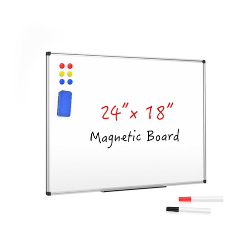 SunyesYoon Magnetic Dry Erase Whiteboard 24 x 18 Inch - Small White Board, Silver Aluminum Frame Wall-Mounted, Magnetic Eraser, 2 Pens, Detachable Marker Tray, 6 Magnets for Office, School