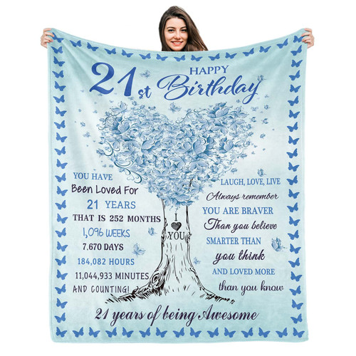 Kesidilo 21st Birthday Gifts for Her, Gifts for 21 Year Old Female, 21 Year Old Birthday Gifts Ideas, Happy 21st Birthday Gift for Women Daughter Sister, 21st Birthday Decorations Blanket 50"X60"