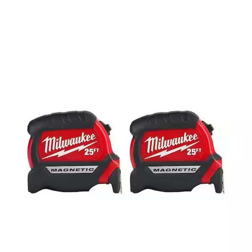 Milwaukee 25 ft. x 1-1/16 in. Compact Magnetic Tape Measure with 15 ft. Reach (2-Pack)