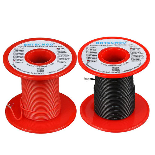 BNTECHGO 28 Gauge Silicone Wire Spool Red and Black Each 250ft Flexible 28 AWG Stranded Tinned Copper Wire