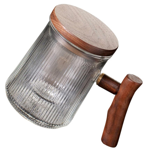 FUOYLOO Vertical Stripe Tea Cup Hot Espresso Tea Cup with Infuser and Glass Tea Mugs Infuser Tea Kettle Glass Tea Kettle Mug with Tea Infuser Wooden Coffee Pot Vintage Men and Women