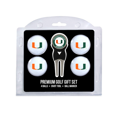 Team Golf NCAA Miami Hurricanes 4 Golf Ball And Divot Tool Set Regulation Size Golf Balls (4 Count) & Divot Tool with Removable Double-Sided Magnetic Marker Team Golf NCAA Miami Hurricanes 4 Golf Ball And Divot Tool Set Regulation Size Golf Balls (4 Count) & Divot Tool with Removable Double-Sided Magnetic Marker