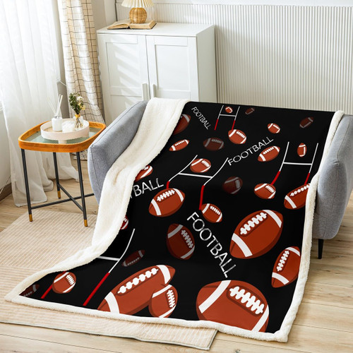 Rugby Sports Fleece Throw Blanket 40"x50" Football Plush Blanket for Bed Sofa Couch Kids Adults Soccer Ball Game Sherpa Blanket Gift for Bed Sofa Couch Football Lover Fuzzy Blanket Room Decor