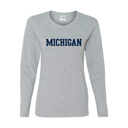 LL01 - Michigan Wolverines Basic Block Womens Long Sleeve T-Shirt - Medium - Athletic Heather