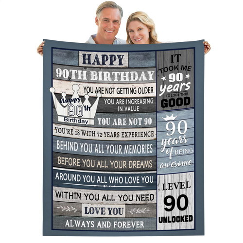Tangopi 90th Birthday Gifts for Women Men, Happy 90th Birthday Blanket 50 * 60, 90 Years Old Gifts Ideal for Him Her, 1933 Birthday Gift for Parents Friends 90th Blanket Decorations