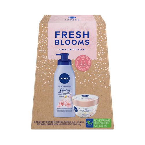 NIVEA Fresh Bloom Gift Box, NIVEA Lotion and NIVEA Body Souffle, Cherry Blossom and Jojoba Oil, 2 Piece Skin Care Gift Set