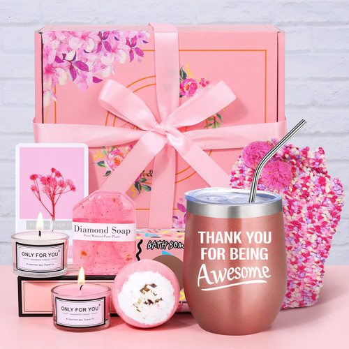Thank You Gifts Baskets for Women, Appreciation Gifts Box, Gratitude Spa Care Package for Coworker Employee Boss Hostess Secretary Nurse Volunteer, 12oz Stainless Steel Wine Tumbler Thank You Gifts Baskets for Women, Appreciation Gifts Box, Gratitude Spa Care Package for Coworker Employee Boss Hostess Secretary Nurse Volunteer, 12oz Stainless Steel Wine Tumbler