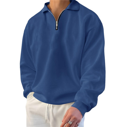 Lexiart Mens Long Sleeve Polo Shirts-Casual Thermal Loose Fit Pullover Quarter Zip Sweatshirts Navy Blue