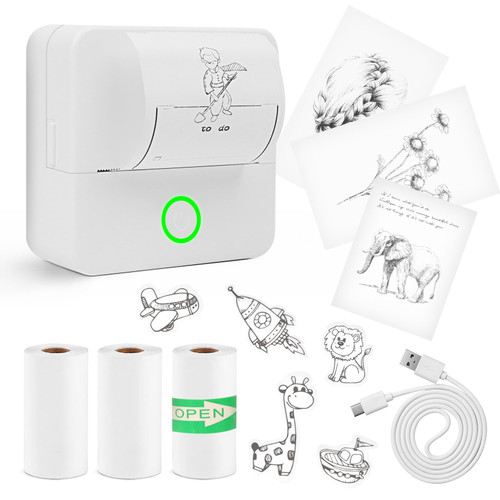 Mini Pocket Printer, Portable Mini Sticker Printer with 3 Roll Papers Wireless Bluetooth Mini Thermal Printer for Scrapbook Label Memo Receipts Sticky Note Printer Inkless Printer Gifts for Students