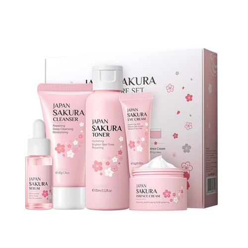 Skin Care Set - Women Gift Sets - Sakura Skin Care Sets & Kits - Gift Set with Cleanser,Toner,Serum,Eye Cream,essence Serum - Beauty Products For Women (5PCS)