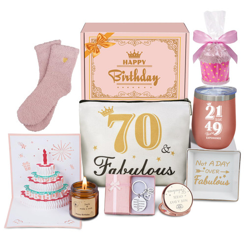 70th Birthday Gifts For Women, Happy 70th Birthday Gifts Basket For Her Mom Sister Wife Best Friend Aunt Turning 70, Birthday Gift For 70 Year Old Woman, Unique Birthday Gift Box Ideas