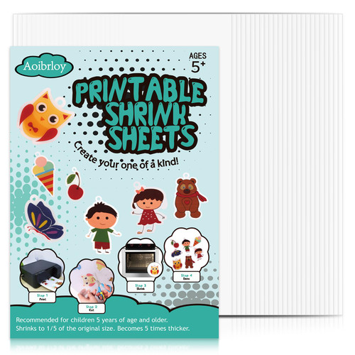 Aoibrloy 25 PCS Printable Shrink Plastic Sheets for Ink Jet Printers White Shrink Films Papers Shrink Art Sheets for Kids DIY Art and Craft Projects ( 8.3 x 11.6 inch )